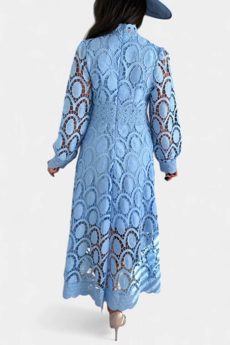 Jovie Vestido Midi de Encaje Bordado con Cuello Alto