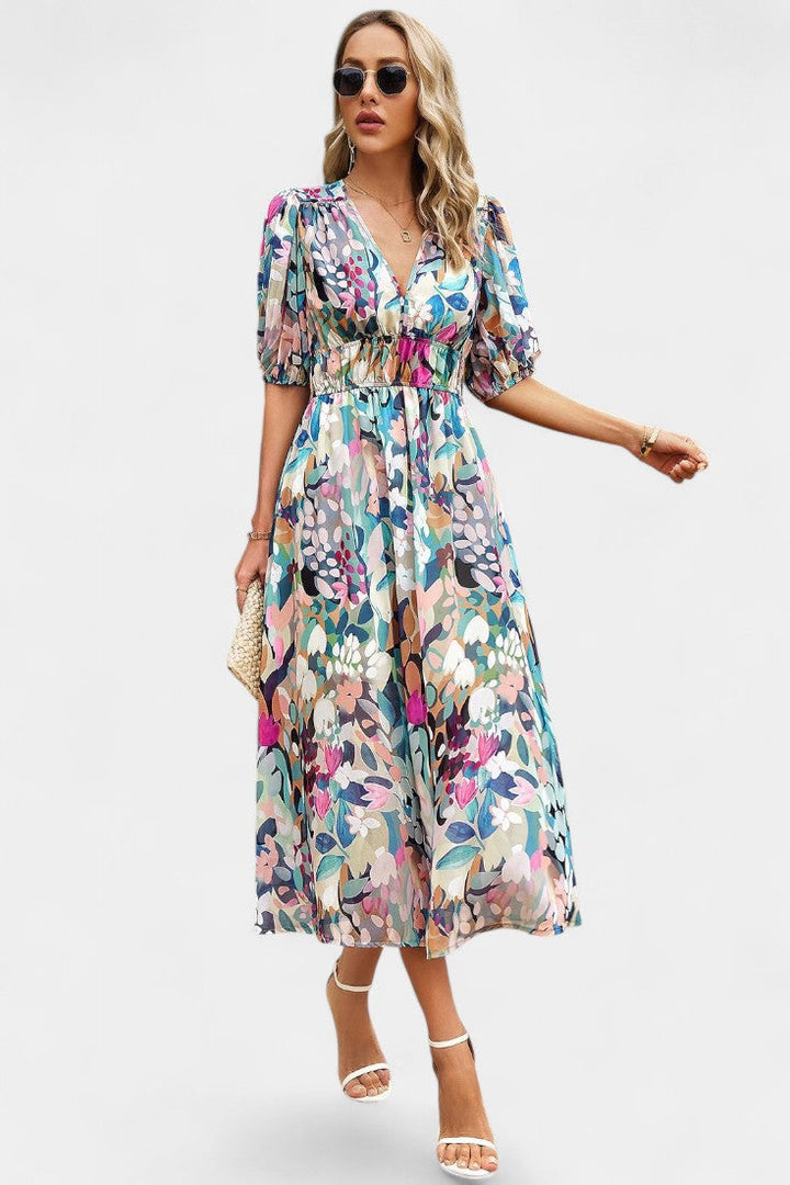 Georgina Vestido Midi Floral con Escote en V