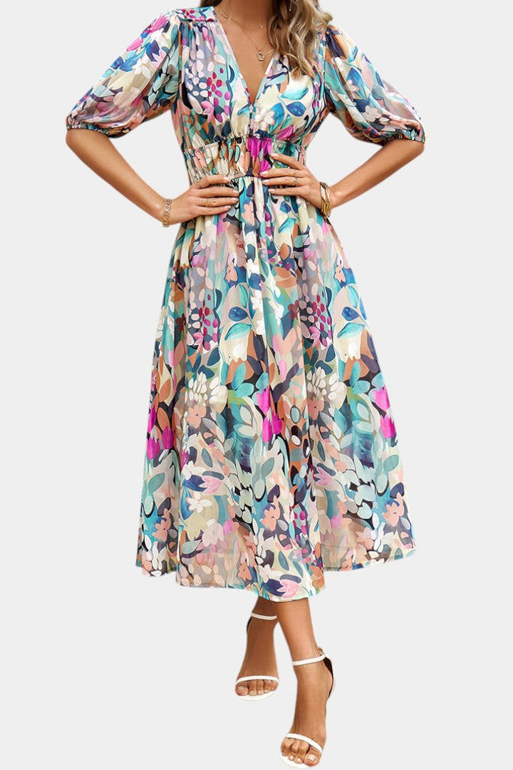 Georgina Vestido Midi Floral con Escote en V