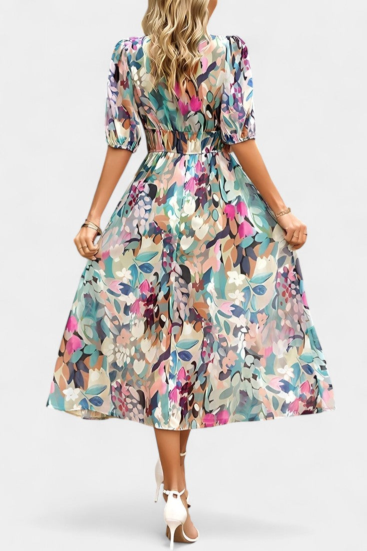 Georgina Vestido Midi Floral con Escote en V