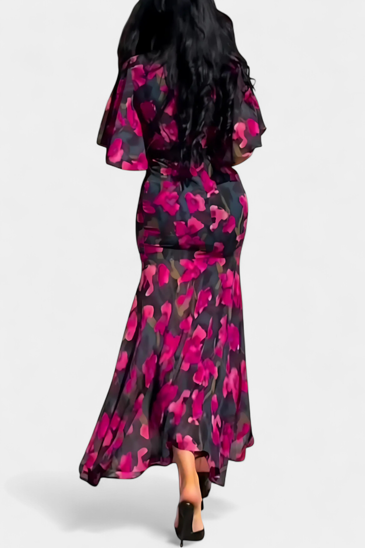 Sima Vestido Cruzado Estampado con Escote en V y Mangas Acampanadas