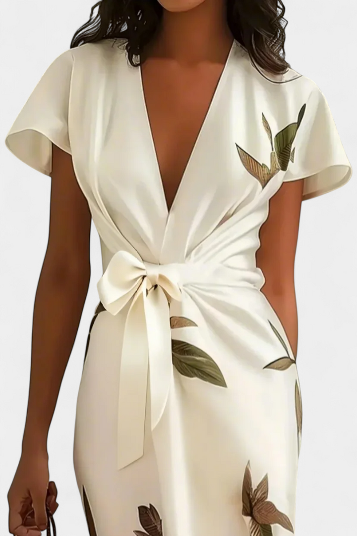 Dhalia Vestido Cruzado con Estampado de Hojas