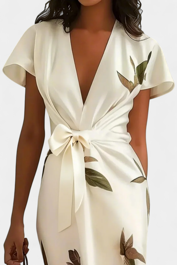 Dhalia Vestido Cruzado con Estampado de Hojas