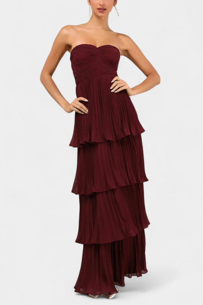 June Vestido de Volantes con Escote Corazón y Silueta en Capas