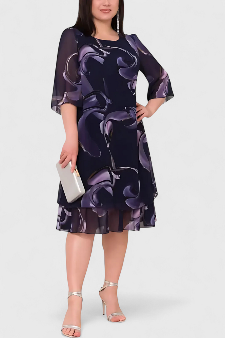 Shriley Vestido de Gasa con Estampado Midnight Swirl y Silueta Fluida