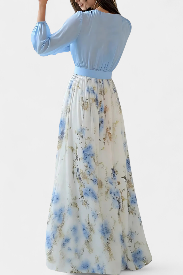 Eliane Vestido Largo con Estampado Floral y Escote Profundo