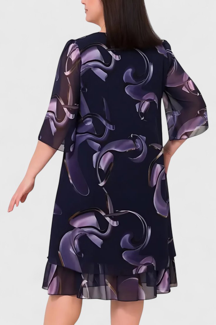 Shriley Vestido de Gasa con Estampado Midnight Swirl y Silueta Fluida