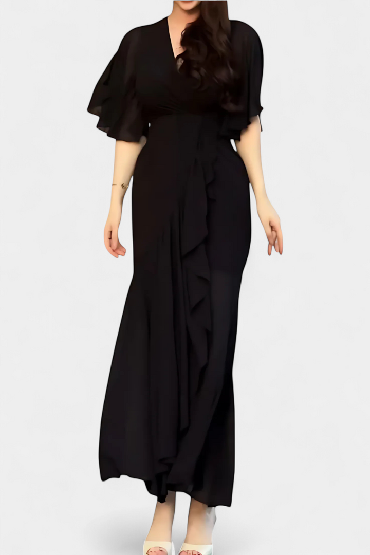 Sima Vestido Cruzado Estampado con Escote en V y Mangas Acampanadas