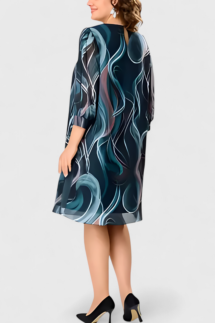 Almira Vestido de Gasa con Estampado Ocean Whirl y Corte Fluido