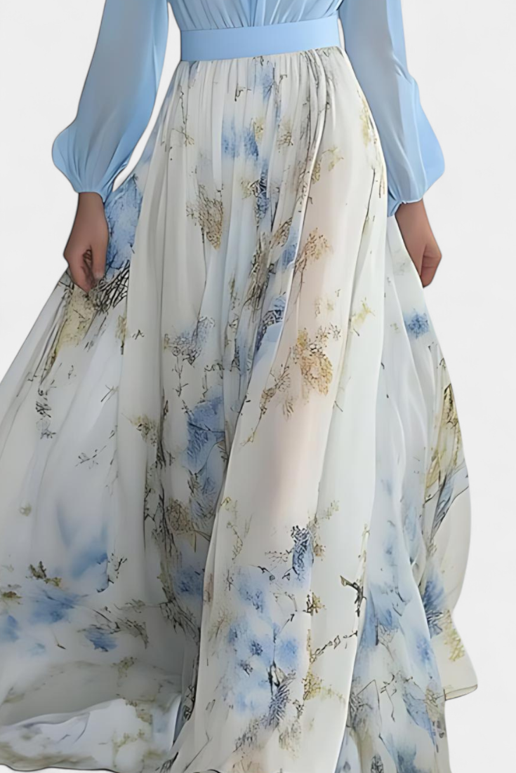 Eliane Vestido Largo con Estampado Floral y Escote Profundo