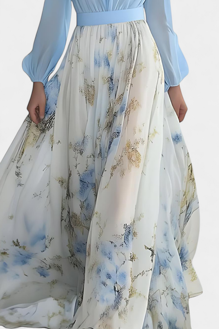 Eliane Vestido Largo con Estampado Floral y Escote Profundo