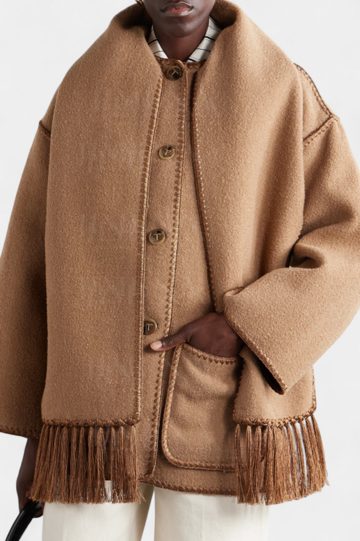 Pauline Abrigo de Corte Suelto con Bufanda de Flecos Incorporada