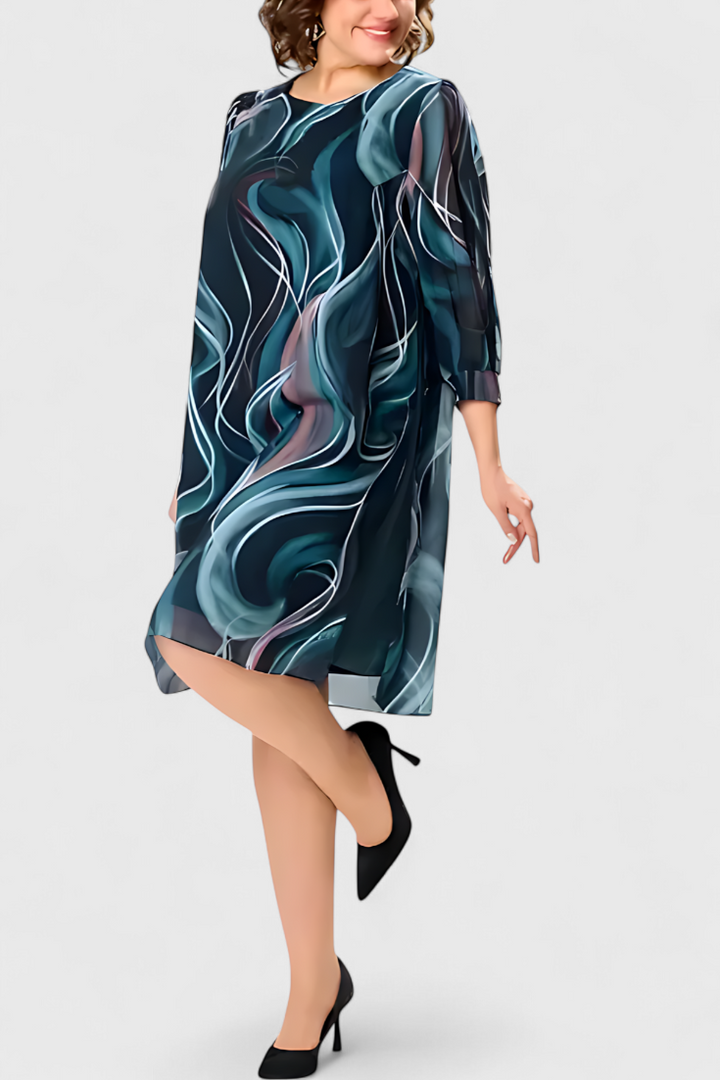 Almira Vestido de Gasa con Estampado Ocean Whirl y Corte Fluido