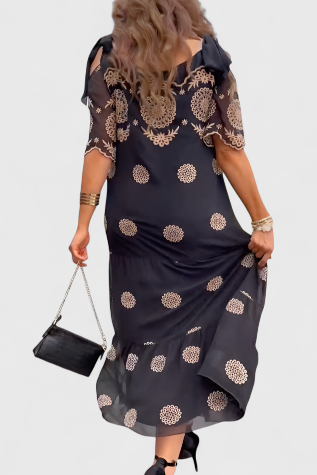 Cathy Vestido de Verano Elegante de Malla con Diseño Hueco y Corte Fluido