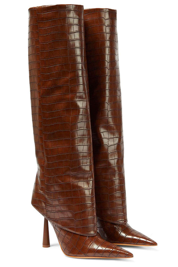 Botas de Tacón Alto de Cuero Sintético de Cocodrilo con Punta Afilar