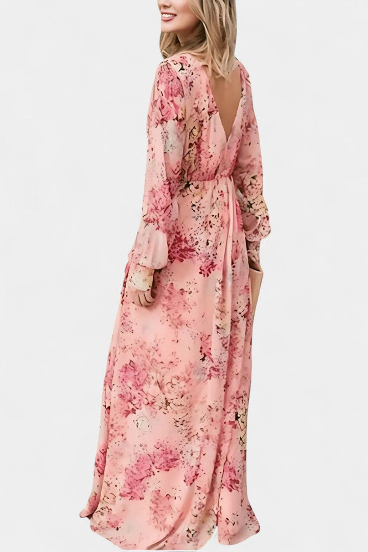 Amaliya Vestido Maxi Boho Floral con Mangas Largas y Cintura Definida