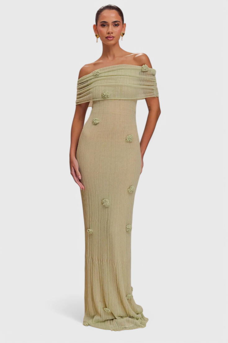 Barbara Vestido Maxi de Punto Off-Shoulder