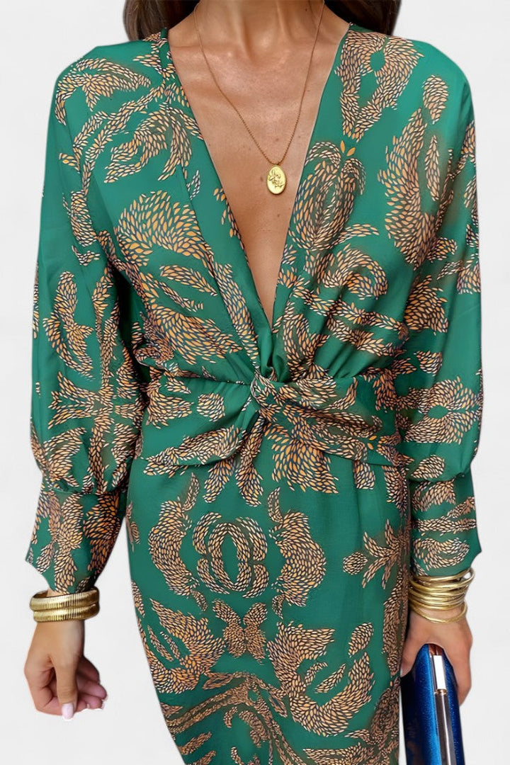 Elara Vestido Maxi con Escote en V y Nudo Frontal