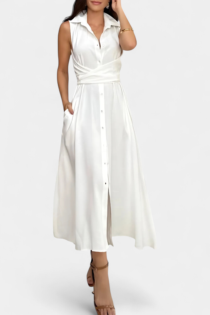 Meryl Vestido Camisero con Botones y Lazo Ajustable