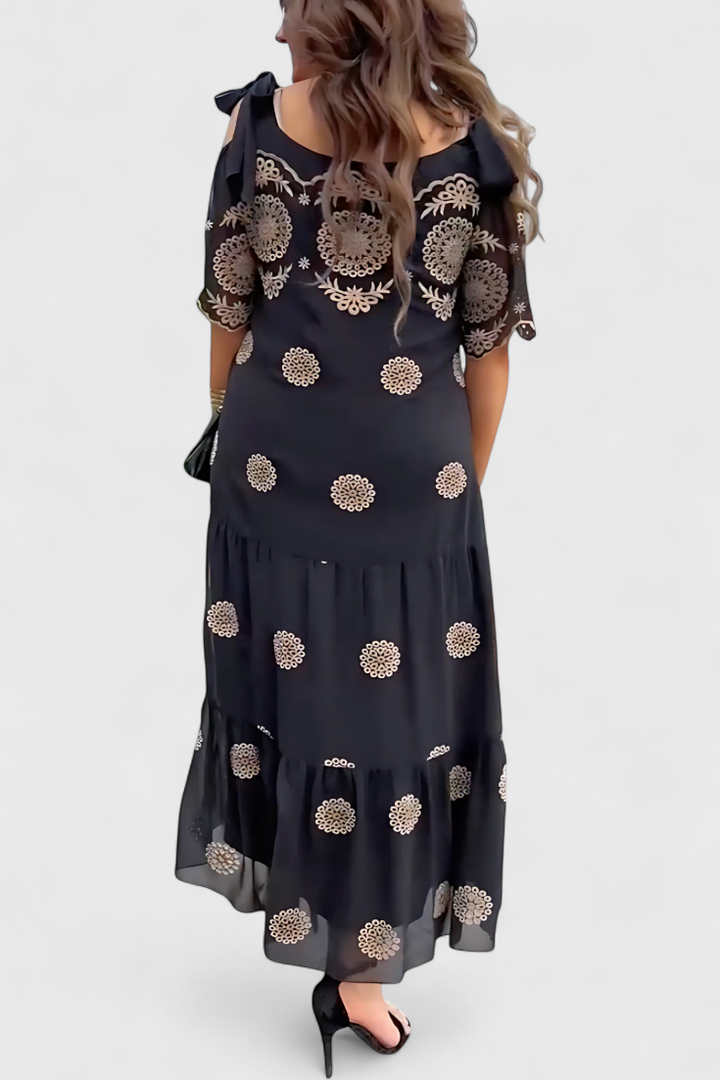 Cathy Vestido de Verano Elegante de Malla con Diseño Hueco y Corte Fluido