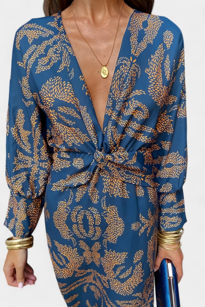 Elara Vestido Maxi con Escote en V y Nudo Frontal