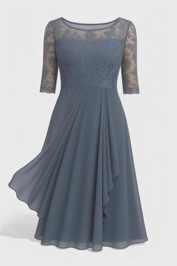 Abby Vestido Midi con Escote Ilusorio Bordado