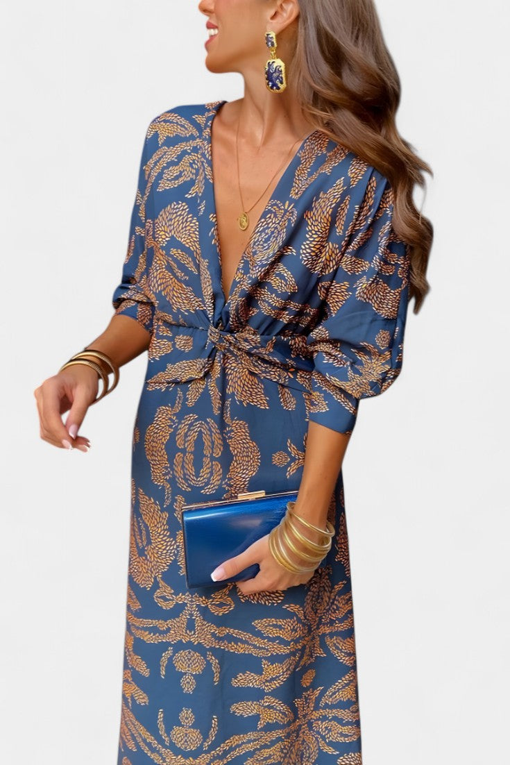 Elara Vestido Maxi con Escote en V y Nudo Frontal