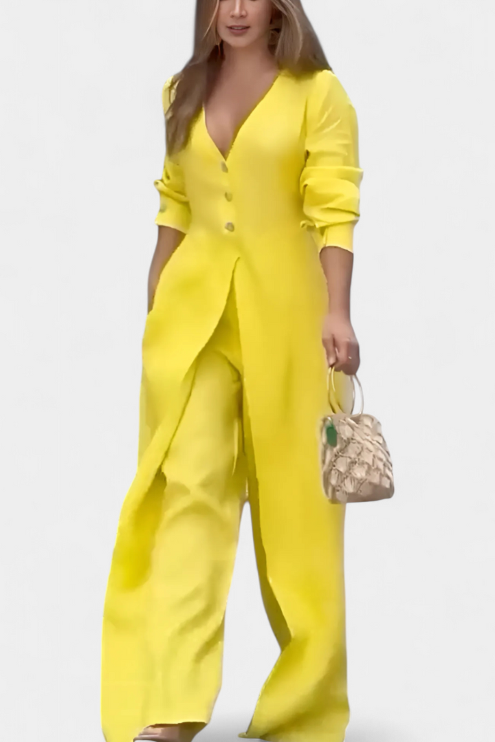 Whitney Mono Largo con Escote en V y Abertura Frontal