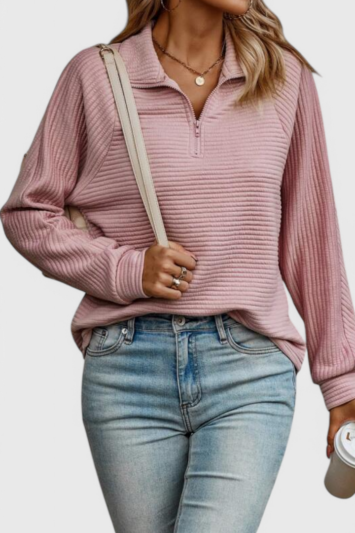 Jersey Helene de Cuello en V con Cremallera y Manga Larga