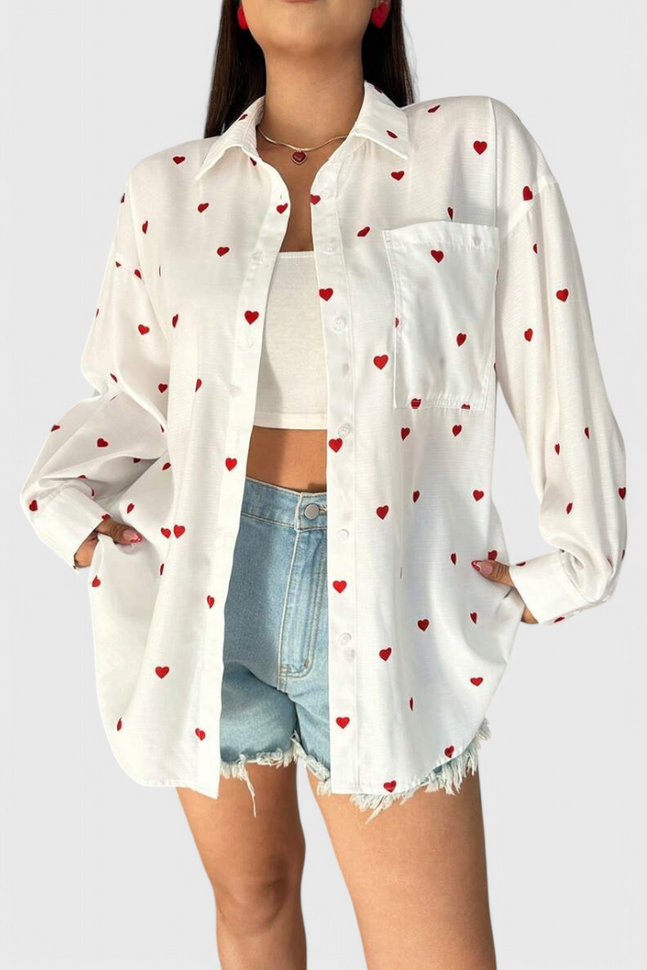 Rhiannon Blusa de Algodón Bordada con Corazones