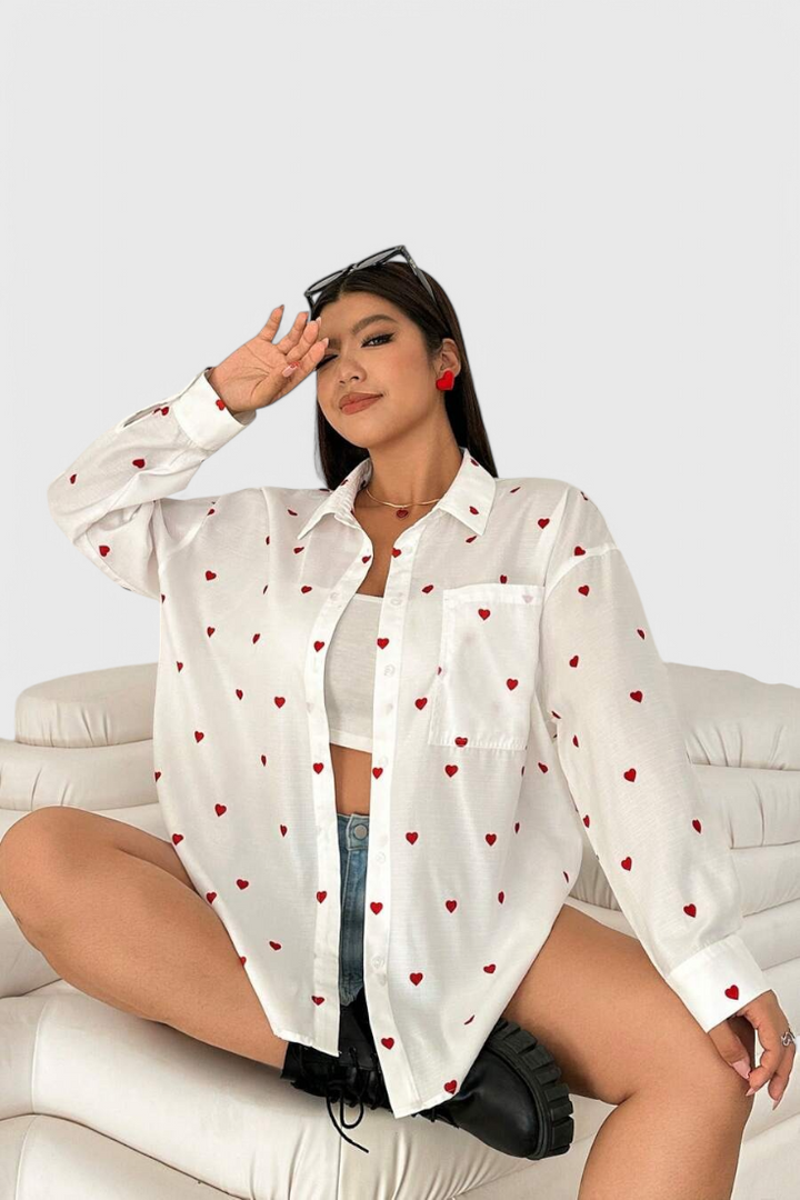 Rhiannon Blusa de Algodón Bordada con Corazones