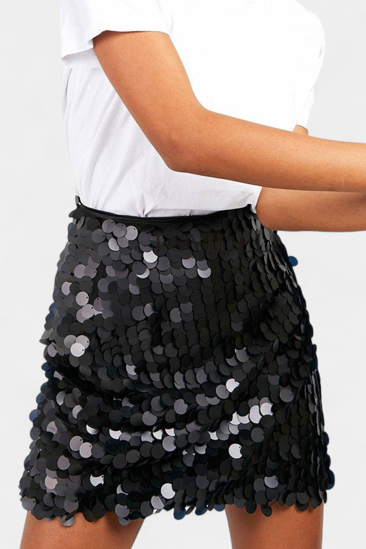 Veena Falda Mini de Lentejuelas en Negro, Dorado o Plata