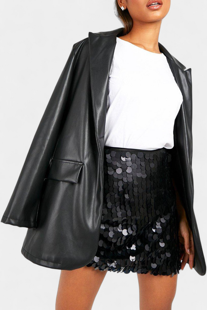 Veena Falda Mini de Lentejuelas en Negro, Dorado o Plata