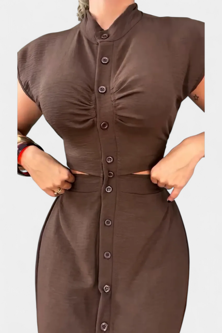 Griselda Vestido Midi con Botones y Cintura Abierta