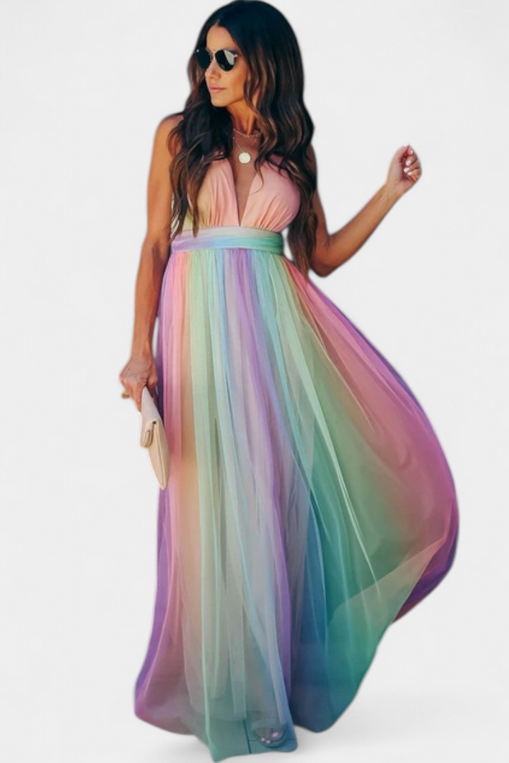 Gretchen Vestido de Rayas Multicolor con Escote en V