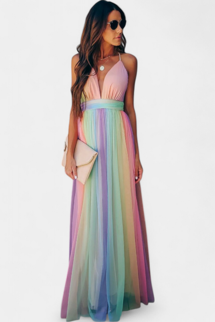 Gretchen Vestido de Rayas Multicolor con Escote en V