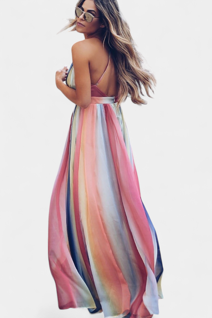 Gretchen Vestido de Rayas Multicolor con Escote en V