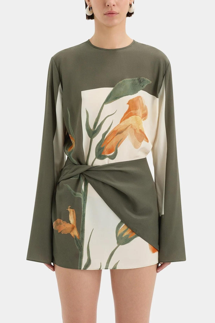 Joaquina Vestido Floral con Detalle Torcido y Espalda Abierta