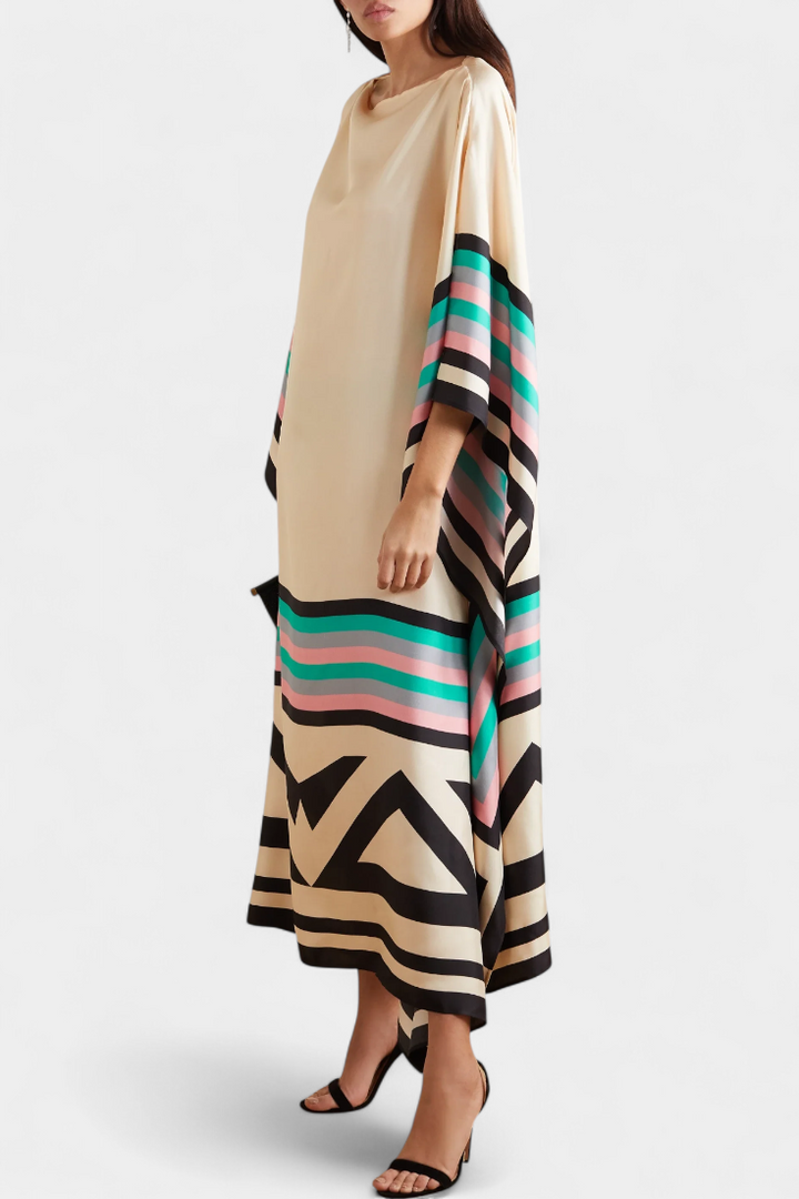 Elenora Caftán Geométrico de Corte Amplio con Tejido Butterfly Mesh