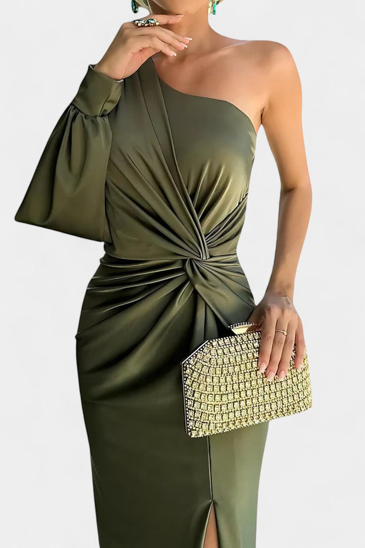 Charlotte Vestido Asimétrico Drapado de Un Hombro