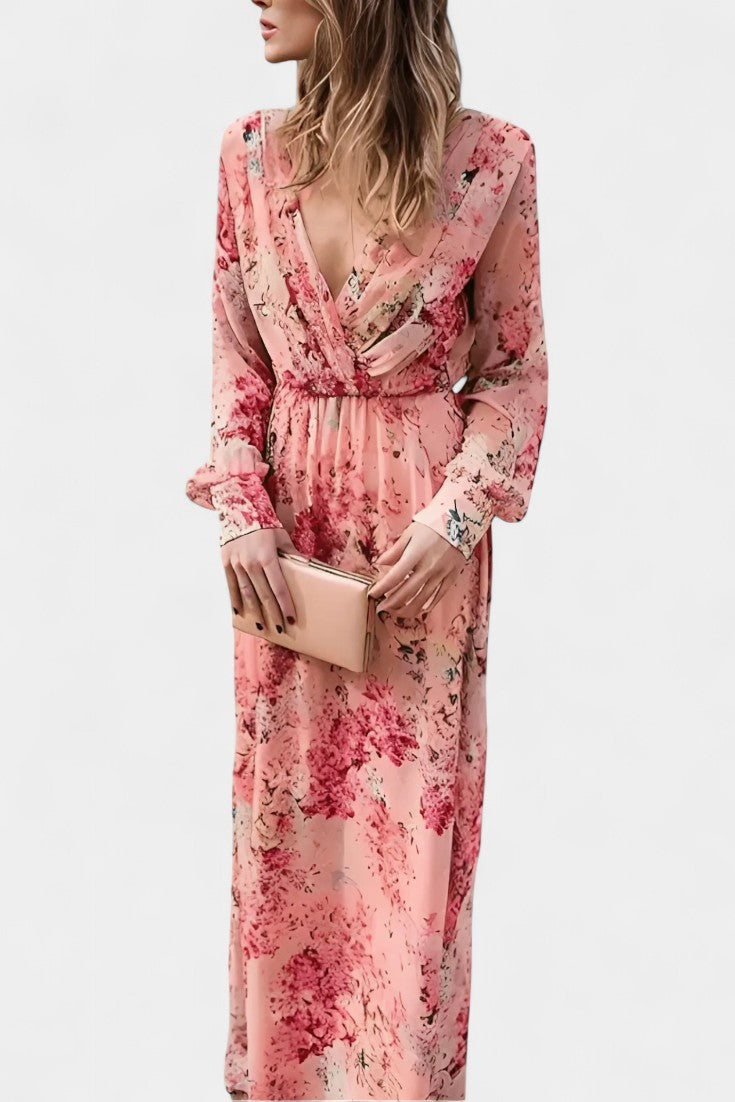 Amaliya Vestido Maxi Boho Floral con Mangas Largas y Cintura Definida