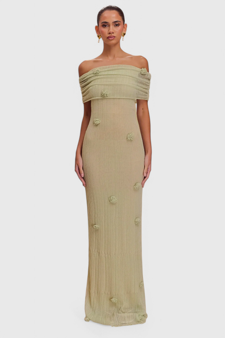 Barbara Vestido Maxi de Punto Off-Shoulder