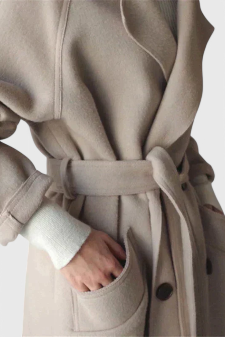 Abrigo Largo de Mezcla de Lana Clara Timeless