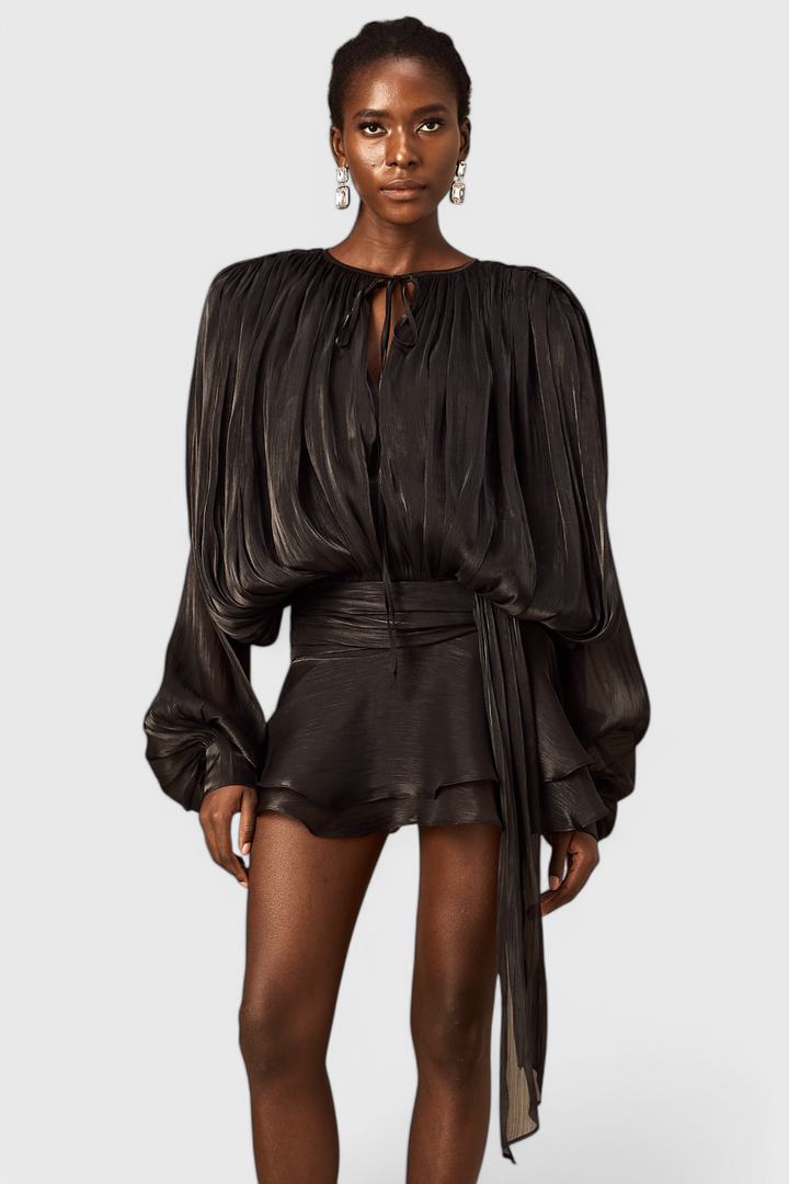 Aurore Vestido Mini con Volantes y Pliegues Completos