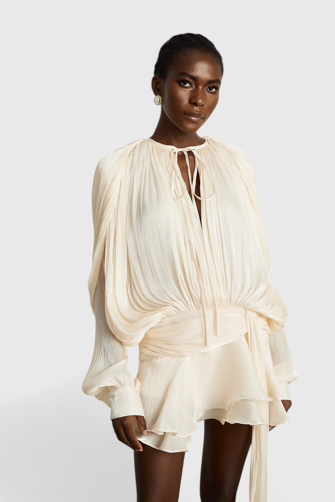 Aurore Vestido Mini con Volantes y Pliegues Completos