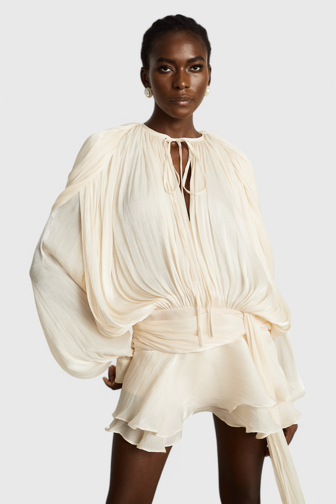 Aurore Vestido Mini con Volantes y Pliegues Completos