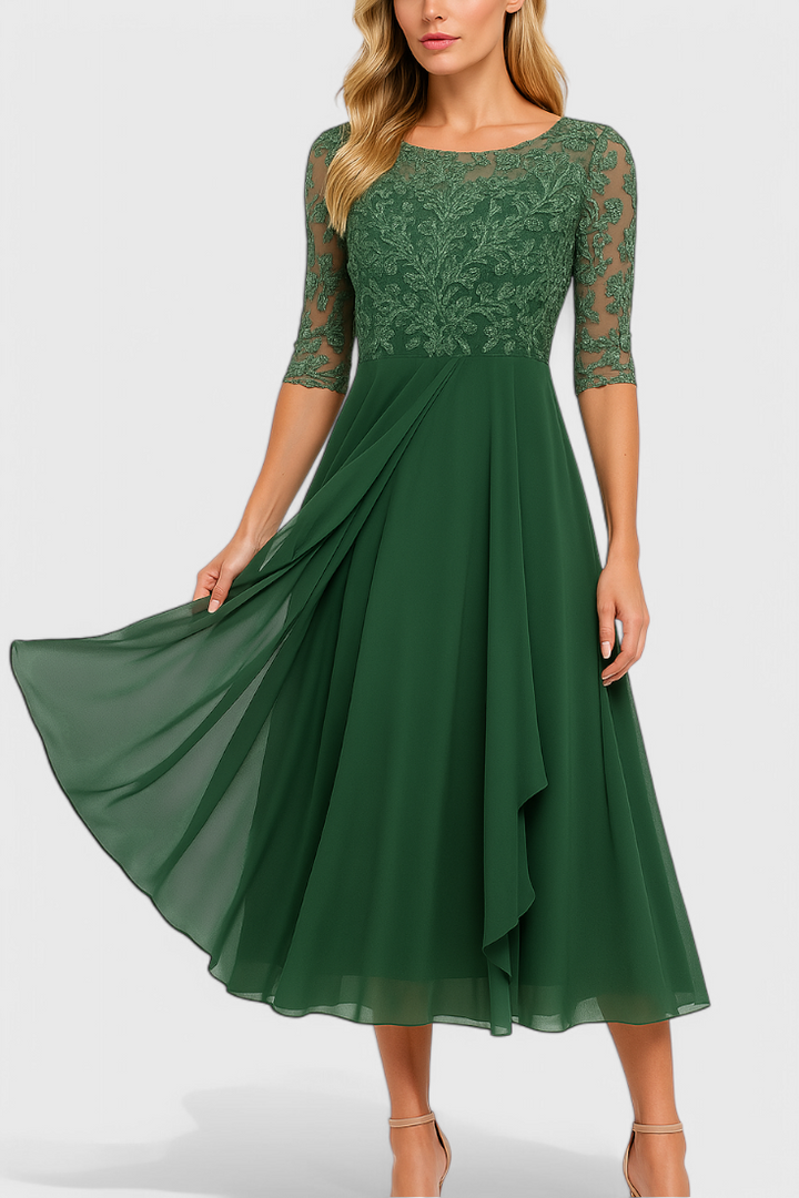 Abby Vestido Midi con Escote Ilusorio Bordado