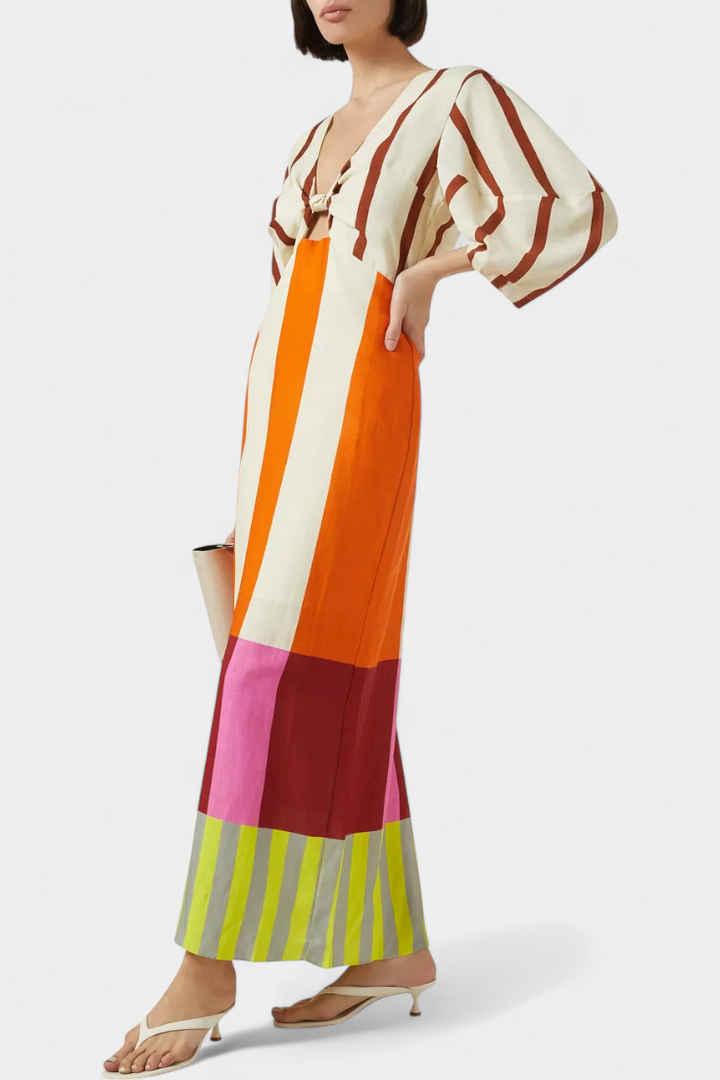 Alison Vestido Suave con Escote Frontal y Mangas Abullonadas