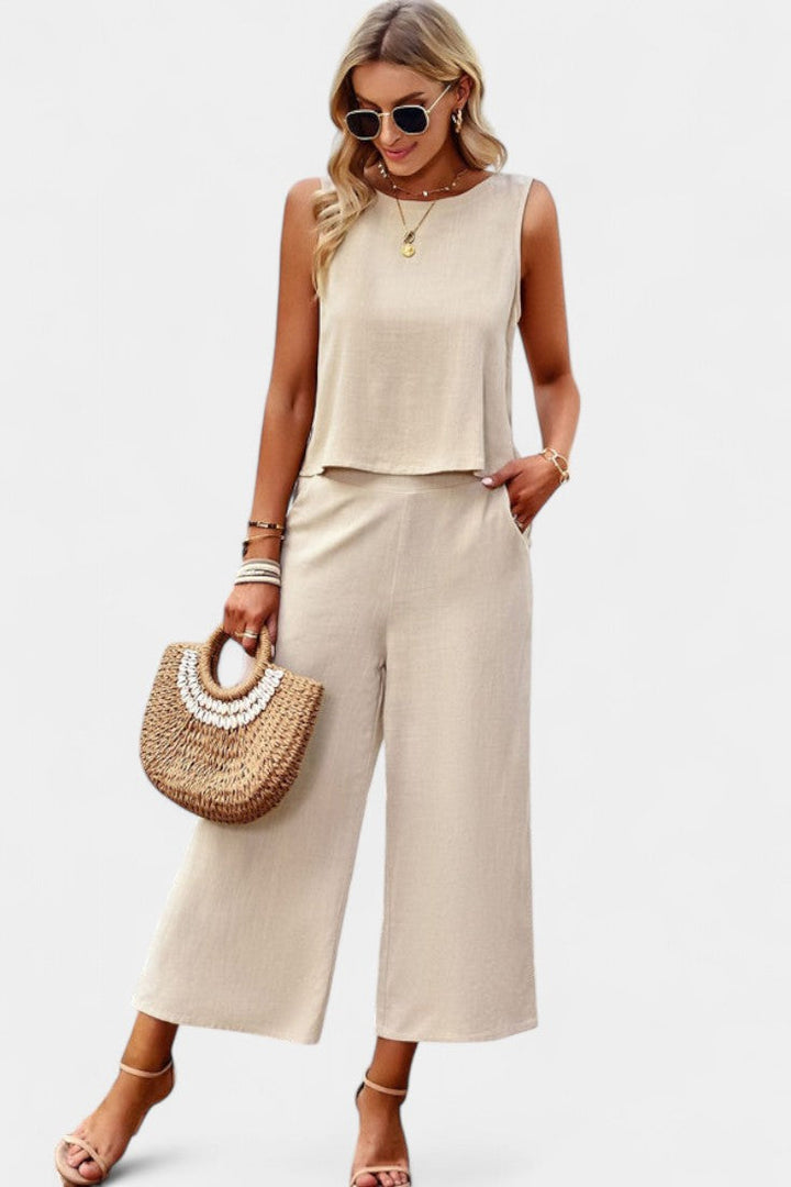 Lavinia Conjunto Boho de Top y Shorts en Lino y Algodón