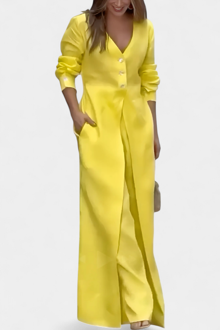 Whitney Mono Largo con Escote en V y Abertura Frontal